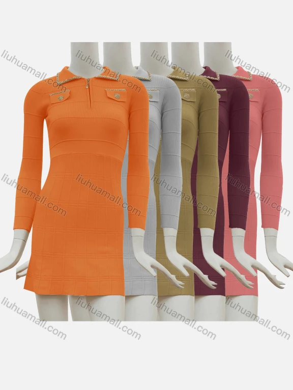 Wholesale Women's Quarter Zip Long Sleeve High Waist Midi Knitted Dress 105#
