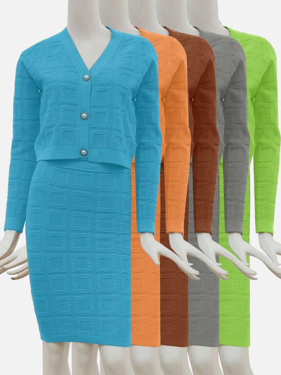Women's Elegant Plain Cardigan & Pencil Skirt 2-Piece Set 113#, Clothing Wholesale Market -LIUHUA, WOMEN, Sets