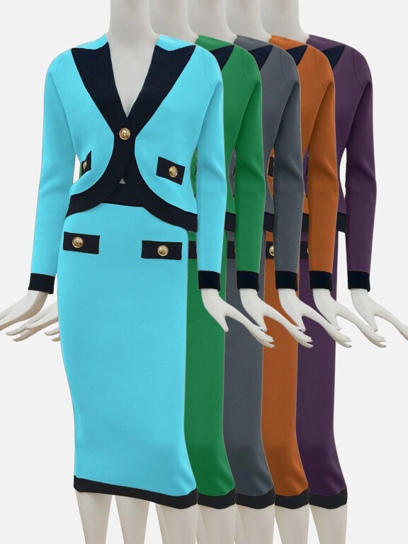 Women's Elegant Single Breasted Blazer With Skirt 2-Piece Set 114#, Clothing Wholesale Market -LIUHUA, WOMEN, Sets