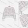 Wholesale Women's Casual V-Neck Long Sleeve Button Down Crop Plaid Print Knit Cardigan preview