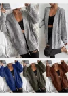 Wholesale Women's Plain Loose Fit Drop Shoulder Dual Pockets Long Sleeve Knitted Cardigan - Liuhuamall