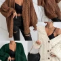 Wholesale Women's Plain Loose Fit Button Front Lantern Sleeve Cable Knit Cardigan preview
