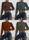 Wholesale Women's Plain Mock Neck Cable Knit Crop Pullover Sweater - Liuhuamall