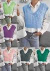 Wholesale Women's Plain V Neck Cable Knit Crop Sweater Vest - Liuhuamall