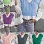 Wholesale Women's Plain V Neck Cable Knit Crop Sweater Vest preview