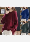 Wholesale Women's Plain Loose Fit Bateau Neck Pullover Knit Top - Liuhuamall