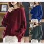 Wholesale Women's Plain Loose Fit Bateau Neck Pullover Knit Top preview