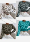 Wholesale Women's Crew Neck Tiger Print Pullover Crop Knitted Sweater - Liuhuamall