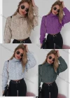Wholesale Women's Plain Turtleneck Cable Knit Crop Sweater - Liuhuamall