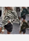 Wholesale Women's Mock Neck Zebra Print Pullover Sweater - Liuhuamall