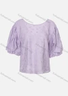 Wholesale Women's Casual V Neck Petal Half Sleeve Ruched Embroidery Print Plain Top - Liuhuamall