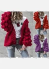 Wholesale Women's Lantern Sleeve Chunky Knitted Plain Open Front Cardigan - Liuhuamall