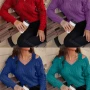 Wholesale Women's Plain V Neck Cold Shoulder Pullover Cable Knit Sweater preview