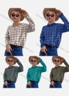 Wholesale Women's Mock Neck Houndstooth Print Pullover Sweater - Liuhuamall