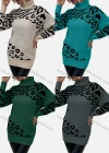 Wholesale Women's High Neck Drop Shoulder Tiger & Leopard Print Mid Length Pullover Sweater - Liuhuamall