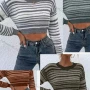 Wholesale Women's Drop Shoulder Striped Print Pullover Crop Sweater preview