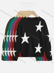 Wholesale Women's Cute Star Print Long Sleeve Pullover Sweater, LIUHUA CLOTHING WHOLESALE