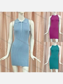 Wholesale Women's Casual Collared Sleeveless Button Front Plain Dress, LIUHUA CLOTHING WHOLESALE