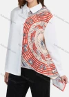 Wholesale Women's Fashion Splicing Print Long Sleeve Button Down Asymmetrical Hem Shirt - Liuhuamall