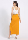 Wholesale Women's Elegant Plain Split Thigh High Waist Maxi Skirt With Belt - Liuhuamall