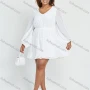 Wholesale Women's Casual V Neck Puff Sleeve Plain Chevron Mesh Short Dress preview