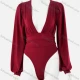 Wholesale Women's Sexy Plain Deep V Neck Long Sleeve Jumpsuit Red Clothing Wholesale Market Liuhua