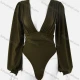 Wholesale Women's Sexy Plain Deep V Neck Long Sleeve Jumpsuit Army Green Clothing Wholesale Market Liuhua