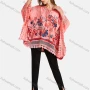 Wholesale Woman's Casual Tie Front Hollow Out  Round Neck Poncho Floral Print Tunic preview
