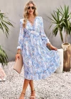 Wholesale Women's Casual Vintage Allover Print V Neck Ruffle Trim Ruffle Hem Maxi Dress - Liuhuamall
