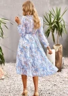 Wholesale Women's Casual Vintage Allover Print V Neck Ruffle Trim Ruffle Hem Maxi Dress - Liuhuamall