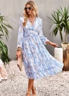 Wholesale Women's Casual Vintage Allover Print V Neck Ruffle Trim Ruffle Hem Maxi Dress - Liuhuamall