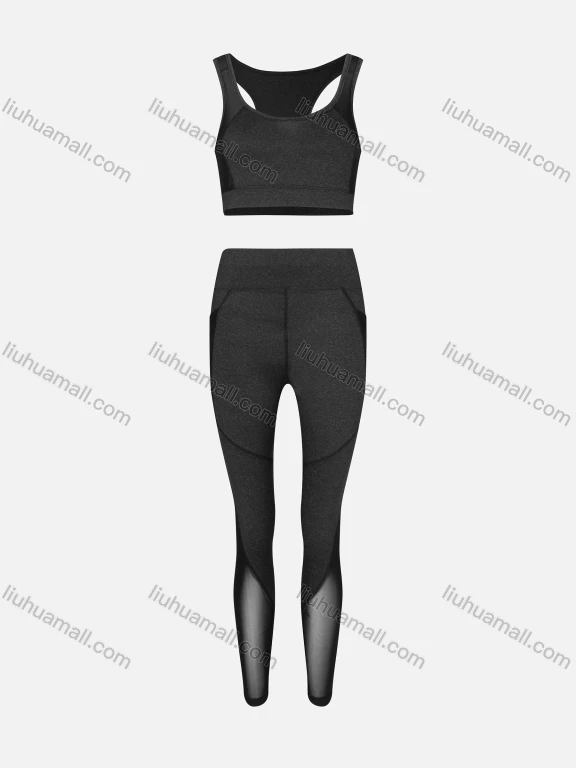 Wholesale Women's Athletic Seam Splicing Racerback Tank Top & High Waist Ankle Length Side Pockets Leggings 2 Piece Set JSN094#