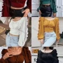 Wholesale Women's Casual Square Neck Long Sleeve Ruffle Hem Plain Crop Top preview