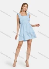Wholesale Women's Casual Plain Ruched Square Neck Zipper Back Ruffle Trim Short Cami Dress - Liuhuamall