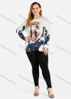 Wholesale Women's Casual Peking Opera Print Round Neck Pullover Knit Top - Liuhuamall