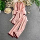 Wholesale Women's Elegant Contrast Trim Button Front Cardigan Cami Wide Leg Pants 3 Piece Set #2292 Pink Clothing Wholesale Market Liuhua
