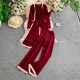 Wholesale Women's Elegant Contrast Trim Button Front Cardigan Cami Wide Leg Pants 3 Piece Set #2292 Wine Clothing Wholesale Market Liuhua