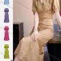 Wholesale Women's Deep V-neck Half Sleeve Button Trumpet Plain Slim Fit Midi Dress AY003# preview