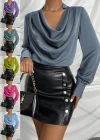 Wholesale Women's Elegant Cowl Neck Lantern Sleeve Plain Blouse AY061# - Liuhuamall