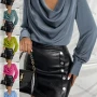 Wholesale Women's Elegant Cowl Neck Lantern Sleeve Plain Blouse AY061# preview