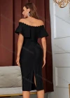 Wholesale Women's Elegant Plian Off Shoulder Tiered Midi Dress - Liuhuamall