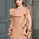 Women's Cute Scoop Neck Ruffle Trim Split Thign Mini Evening Dress T1355# Clothing Wholesale Market -LIUHUA