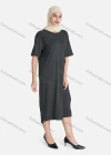 Wholesale Women's Casual Plain Crew Neck Split Side Dress Without Hijab - Liuhuamall