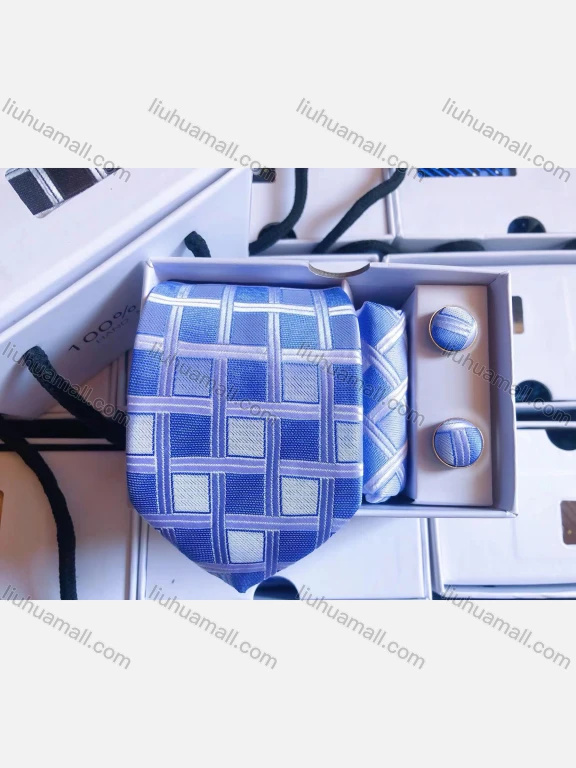 Wholesale Men's Fashion Plaid Contrast Tie & Pocket Square & Pair Cufflinks Sets