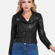 Women's Fashion Lapel Zip Pockets Crop Leather Jacket 1# Clothing Wholesale Market -LIUHUA
