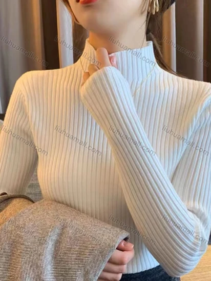 Wholesale Women's Casual High Neck Long Sleeve Ribbed Slim Fit Knit Sweater 8803#
