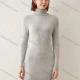 Wholesale Women's Casual Turtleneck Plain Long Sleeve Ribbed Slim Fit Knit Sweater Short Dress 8805# Gray Clothing Wholesale Market Liuhua