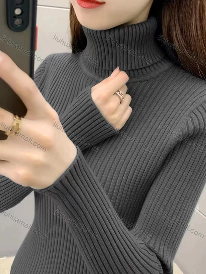 Wholesale Women's Casual Turtleneck Plain Long Sleeve Ribbed Slim Fit Knit Sweater 9801#