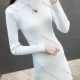 Wholesale Women's Casual Mock Neck Plain Long Sleeve Knit Ribbed Sweater Short Dress 9802# White Clothing Wholesale Market Liuhua