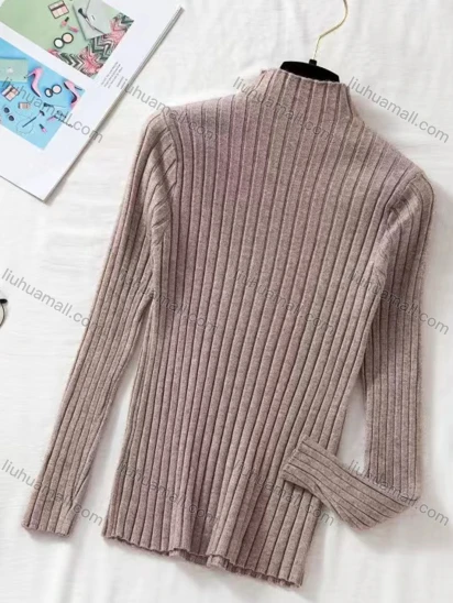 Wholesale Women's Casual High Neck Long Sleeve Ribbed Slim Fit Knit Sweater 9806#